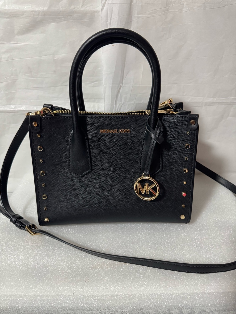 Michael Kors Black Saffiano Satchel with Gold Accents